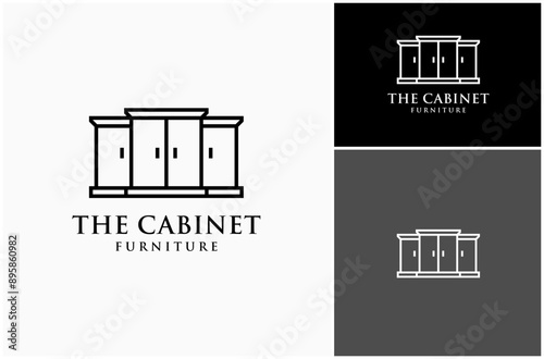 Cabinet Cupboard Wardrobe Drawer Table Furniture Interior Home Decor Vector Logo Design Illustration