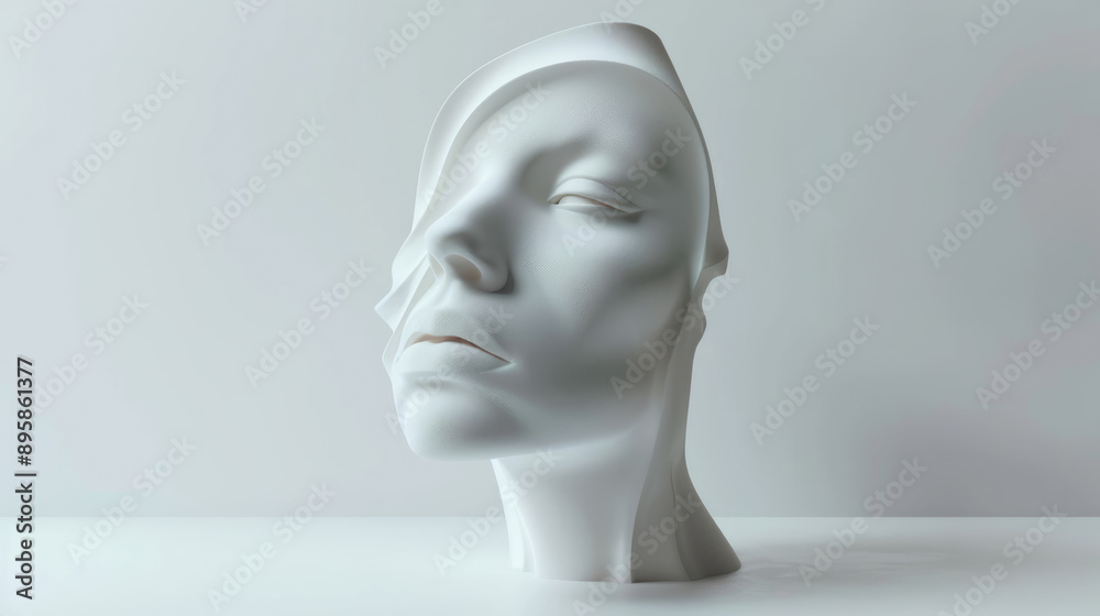 Human face sculpted with a smooth, white texture for an artistic project Human face sculpted with a smooth, white texture for an artistic project