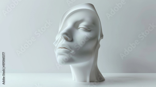 Human face sculpted with a smooth, white texture for an artistic project © brillianata