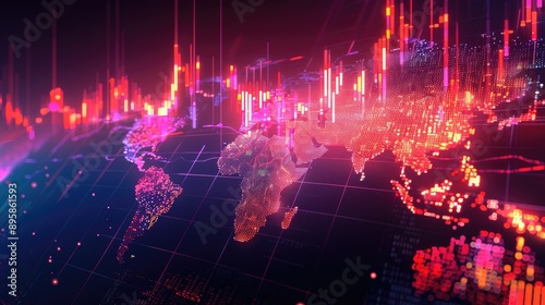 A stock market graph displaying the impact of global economic events, such as trade wars and pandemics, on stock prices