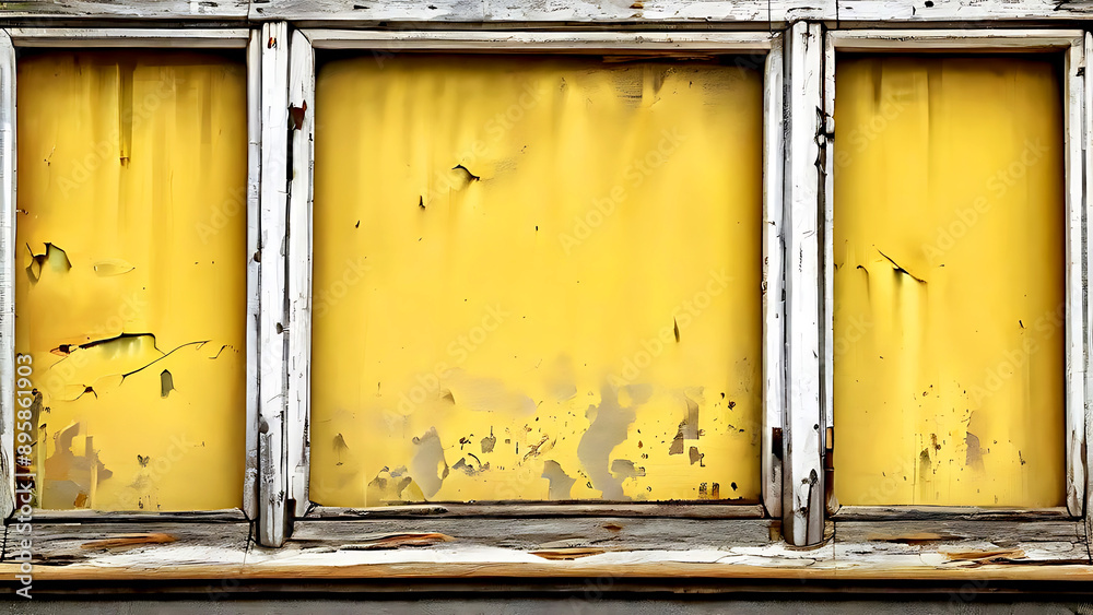 Naklejka premium weathered wooden window painted in various colors , rustic details and texture of the window