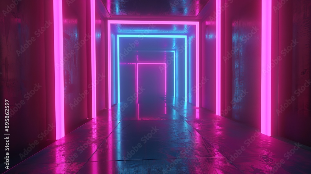 3d Render neon lights room indoor virtual 3d Render neon lights room indoor virtual