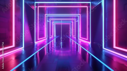 3d Render neon lights room indoor virtual 