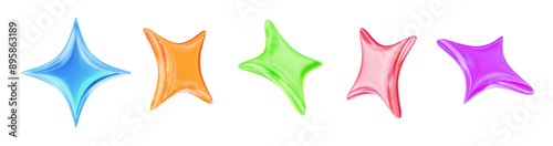 3d set of holographic heart with different angles. Romantic emoji, neon love symbol or icon