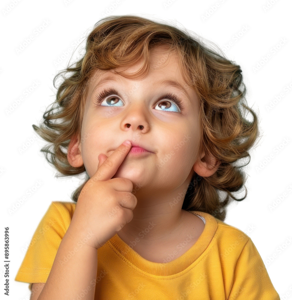 PNG Curious child thinking turquoise background PNG Curious child thinking turquoise background