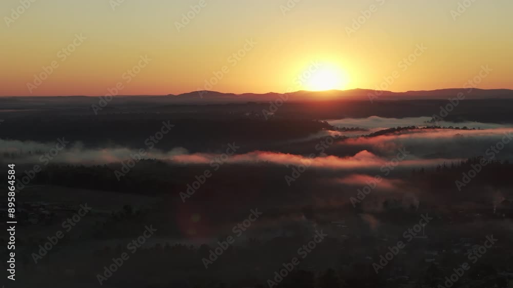 Aerial view of sunrise in the Atlantic Forest. Missionary Jungle. Environmental Conservation. Misiones, Argentina. Aerial view of sunrise in the Atlantic Forest. Missionary Jungle. Environmental Conservation. Misiones, Argentina.