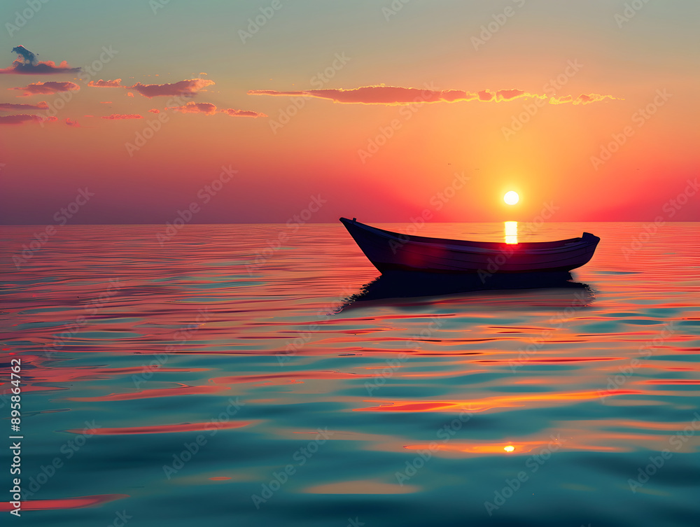 Ocean sunset with background illustration