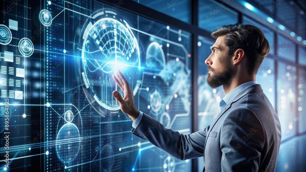 A person communicates with artificial intelligence, in cyberspace, a human robot, communicates with a person, handshakes, virtual reality, neural networks. A person communicates with artificial intelligence, in cyberspace, a human robot, communicates with a person, handshakes, virtual reality, neural networks.