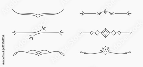 Text dividers doodle set. Wedding decorative elements. Divider ornament, borders, vintage line separators. Hand drawn vector illustration isolated on white background