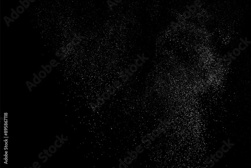 Snow falling effect overlay. White snowfall isolated on black background. Snowy blizzard. Rain drops. Abstract water pattern texture. Vector illustration, EPS 10.