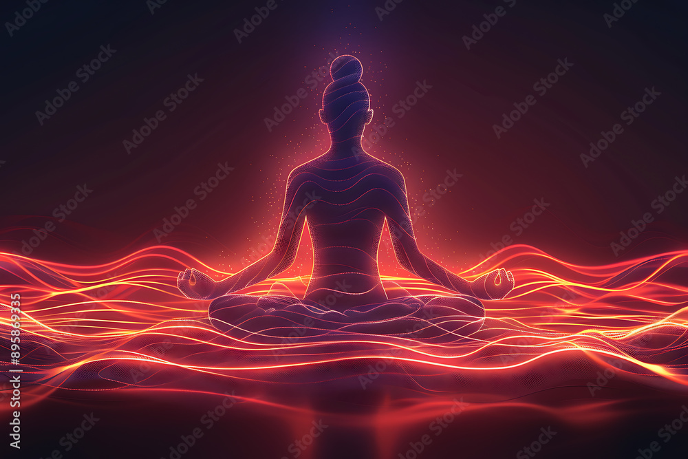 A human sitting in a lotus position, engaged in meditation, depicted in a linear logo style. The design features clean, continuous lines and minimalistic elements to convey tranquility and focus A human sitting in a lotus position, engaged in meditation, depicted in a linear logo style. The design features clean, continuous lines and minimalistic elements to convey tranquility and focus