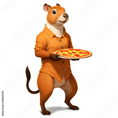 Cute cartoon capybara with pizza	
