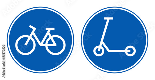 Bicycle and scooter lane icon, road sign set
