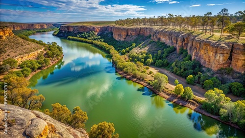 Spectacular bend in the Murray River surrounded by cliffs and bushland, Murray River, South Australia, Big Bend photo