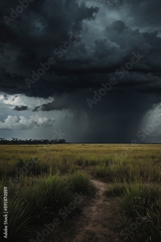 savannah landscape with dark clouds background design with copy space