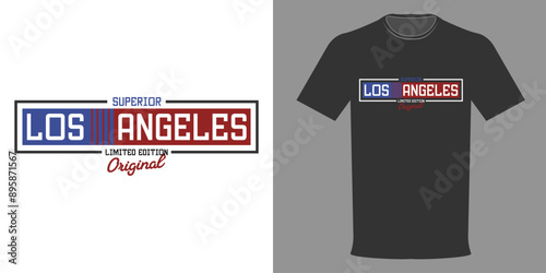 Vector illustration. T-shirt SUPERIOR LOS ANGELES. The original Athletic Wear. Typographic print, Sportswear. College League, school football team
