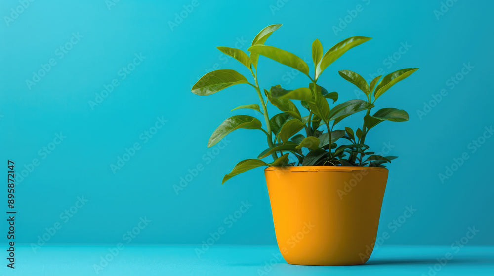 Obraz premium Cheerful atmosphere with colorful plant on vibrant background for home or office