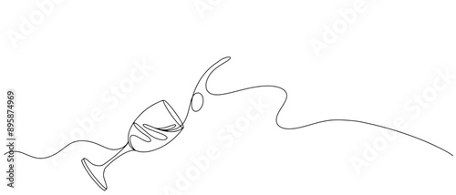 Glass wine line art illustration style with transparent background 