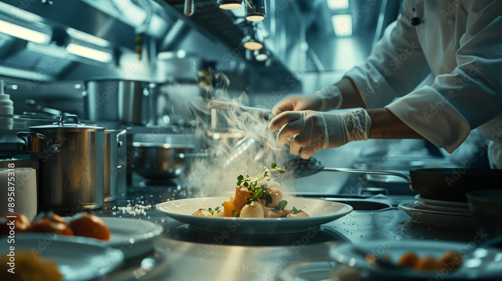 chef preparing food, The sight of a chef cooking, the kitchen scenery of a restaurant, a chef preparing gourmet dishes, a professional chef chef preparing food, The sight of a chef cooking, the kitchen scenery of a restaurant, a chef preparing gourmet dishes, a professional chef