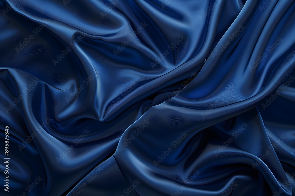 Fototapeta premium High-resolution seamless dark blue silk texture, luxurious fabric background with smooth wave patterns for design projects