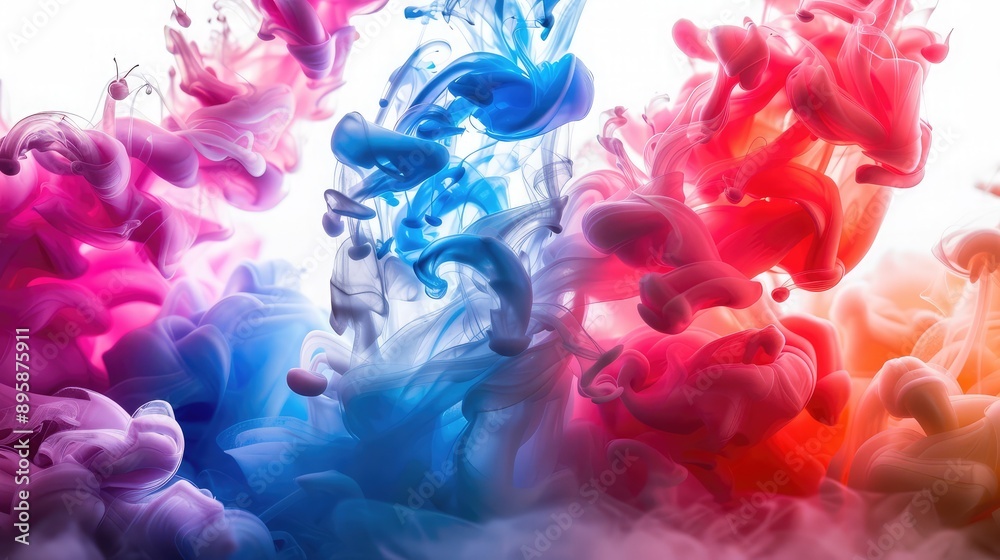 Obraz premium Colorful clouds of smoke of different colors on a colourful background , Colorful cloud of smoke of vape on a colourful background ,Copy space , Smoke texture of trendy abstract background 