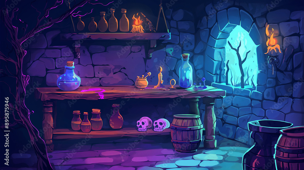 The laboratory room for magician game, Game background, slot game, Illustration