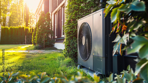 a heat pump in front of a facade photo