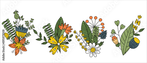 Colorful wildflower floral vector compositions