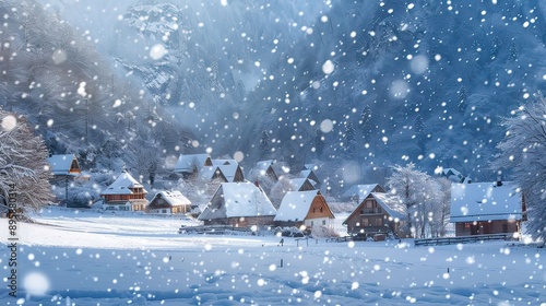 Snowfall in a Mountain Village photo