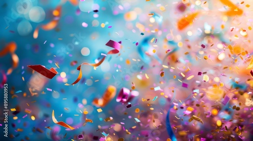 party popper releasing a burst of confetti and streamers into the air against a bright and vivid background. Birthday party background . ai generated