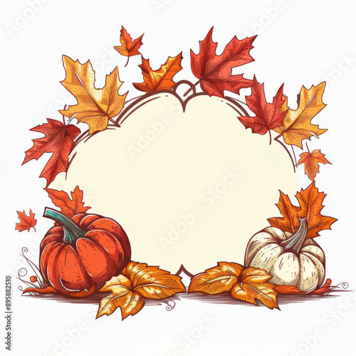 Autumn Frame with Pumpkins and Leaves