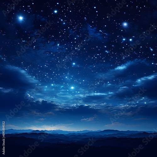 Background with dark blue sky and shining stars.