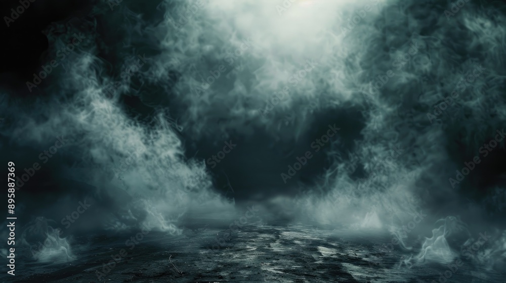 Dark smoky ground with fog and mist, perfect for creating eerie and mysterious backgrounds Dark smoky ground with fog and mist, perfect for creating eerie and mysterious backgrounds