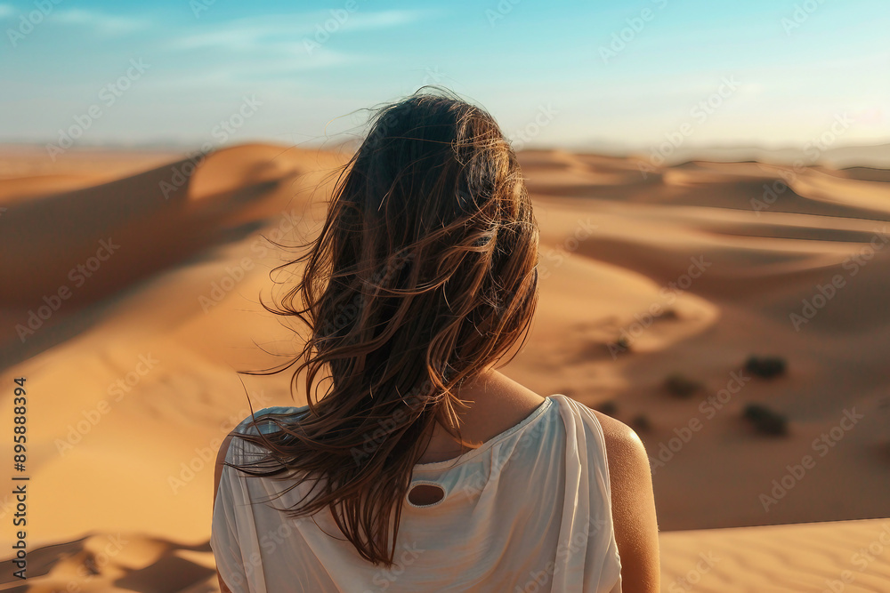 Fototapeta premium Visiting beautiful mysterious arabian country sandy hot climate desert traveling relaxing on nature, Generative AI picture