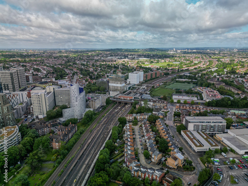 Wembley Park Train Station Aerial view drone shot London UK photo