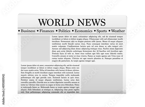 Realistic vector of black and white newspaper layout. Mock up of a blank daily newspaper. Business promotional news isolated on white background. Vector illustration
