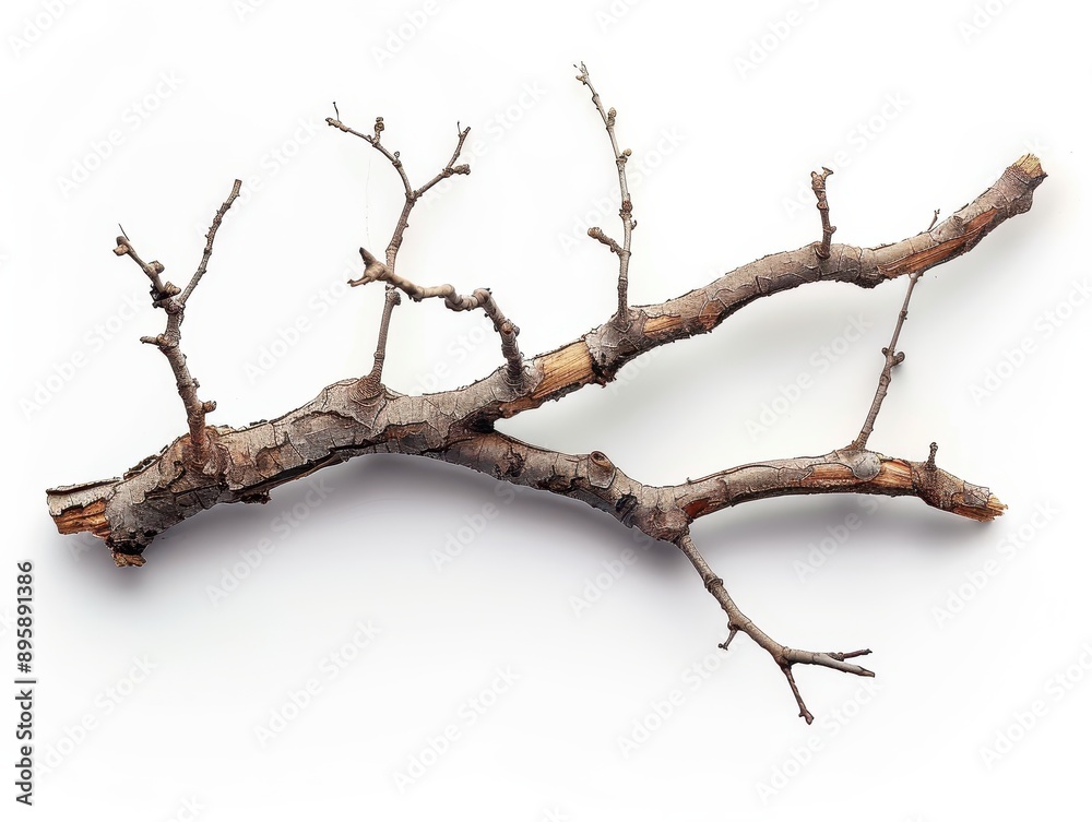 Shattered Twig Fracture on White Background - Natural Element Crack Abstract Close-Up Shattered Twig Fracture on White Background - Natural Element Crack Abstract Close-Up