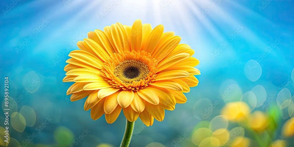 Obraz premium Vibrant yellow gerber daisy on a sunny day, yellow, gerber daisy, flower, vibrant, sunny, petals, bloom, flora, botanical