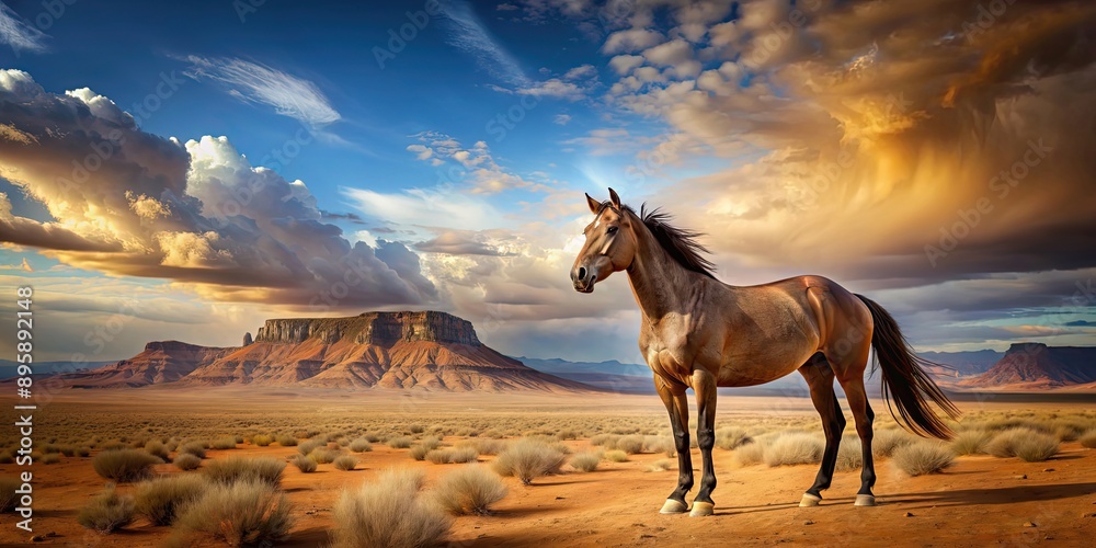 Majestic horse standing in a vast western desert landscape, horse, western, desert, landscape, wild, animal, majestic, freedom Majestic horse standing in a vast western desert landscape, horse, western, desert, landscape, wild, animal, majestic, freedom