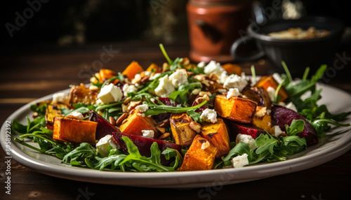 Healthy Arugula and Feta Salad with Root Vegetab photo