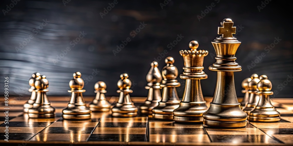 Chess pieces on a chess board, strategy, game, competition, black and white, king, queen, knight, rook, bishop, pawn