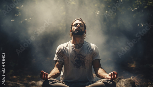 
Man Practicing Deep Breathing Meditation photo