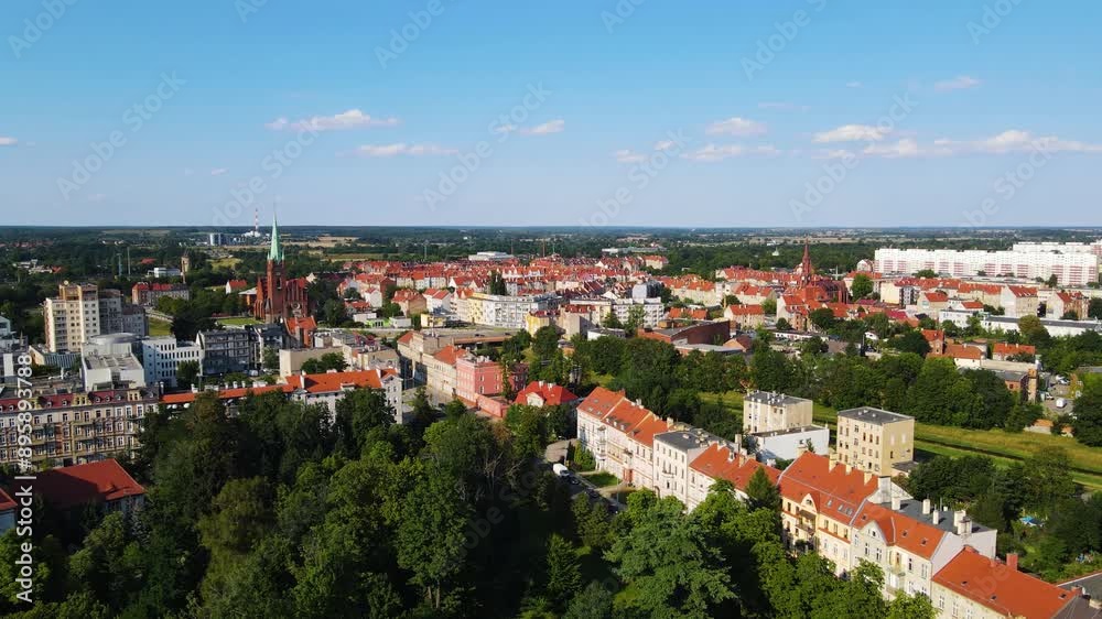 Legnica, Poland Medieval architecture of ancient Polish city from above, houses of Europe along street temple infrastructure Legnica, Poland Medieval architecture of ancient Polish city from above, houses of Europe along street temple infrastructure
