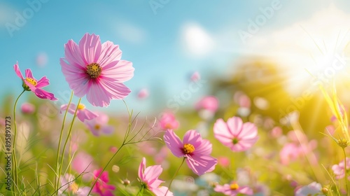 Vibrant Cosmos Flowers in the Sunlight © Nice Seven