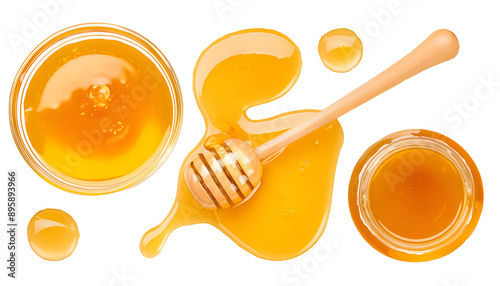 Set honey spill, Sweet honey spill drip isolated 