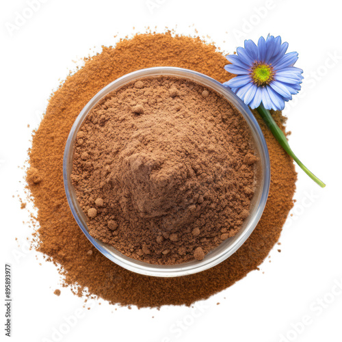 Chicory root powder top view isolated on transparent background