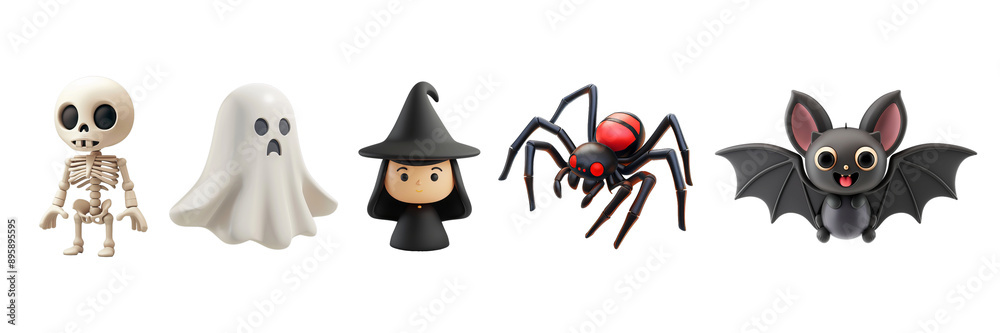 Set of simple 3D icon Halloween characters, isolated on transparent white background Set of simple 3D icon Halloween characters, isolated on transparent white background