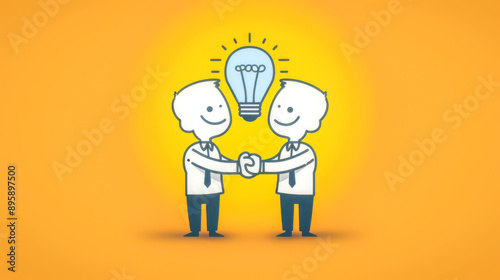 Two businessmen shaking hands finding solution together with light bulb idea © edojob