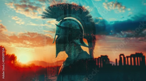 Spartan warrior and ruin of the past
