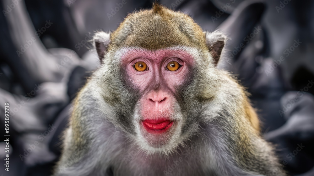 Obraz premium A close up of a monkey with red eyes and pink nose, AI